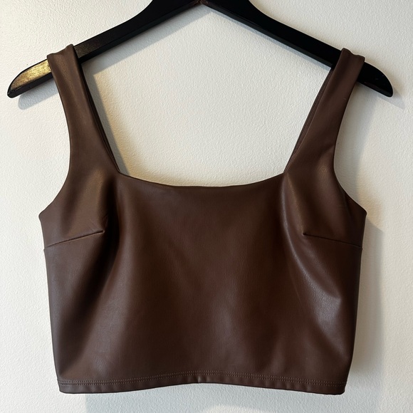 Women’s brown faux leather cropped tank top  - Picture 4 of 11